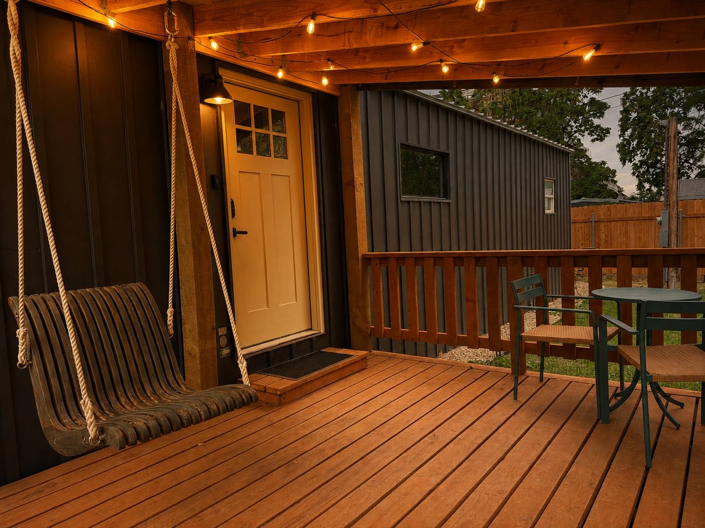 The Bungalow: covered deck beside the Greenbelt